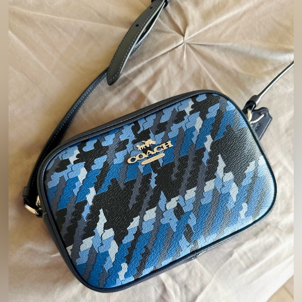 NWT Coach Leather/canvas Jamie Crossbody Bag Black/Blue Plaid Pattern Unisex